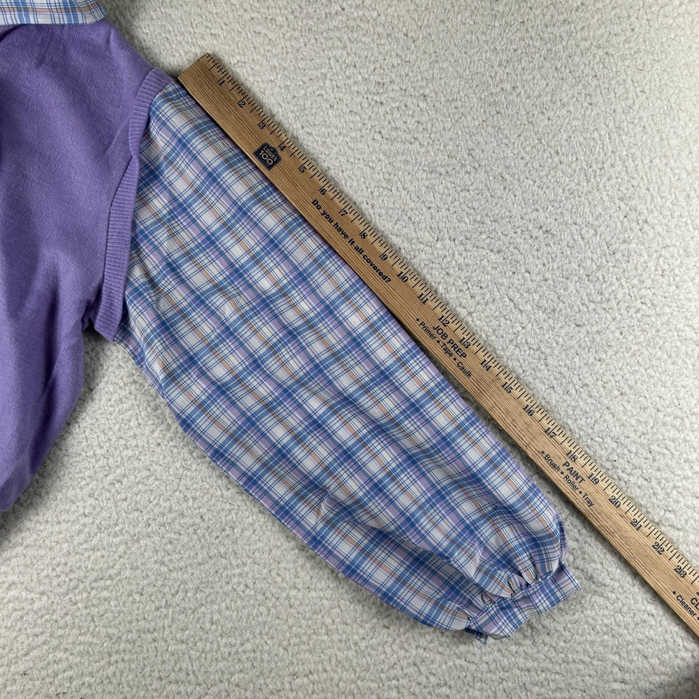 Vintage COOKIE'S CORNER Sweater Womens 14 Plaid Collar Balloon Sleeve 70s 80s - Picture 10 of 11